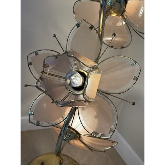 1970s Decorative Table Lamp Lotus Flower Italian Design Gold Metal Crystal RARE - Picture 10 of 13